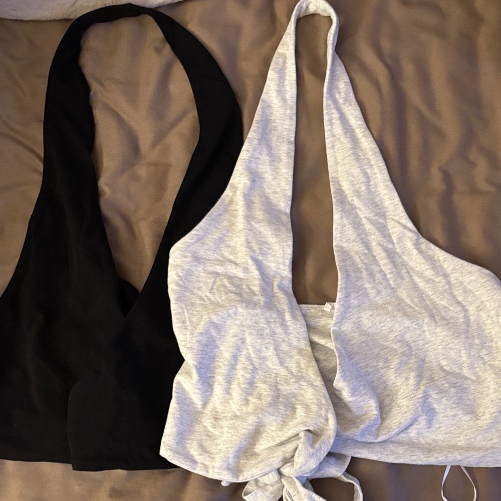 Black and Grey Wrap Halter Top